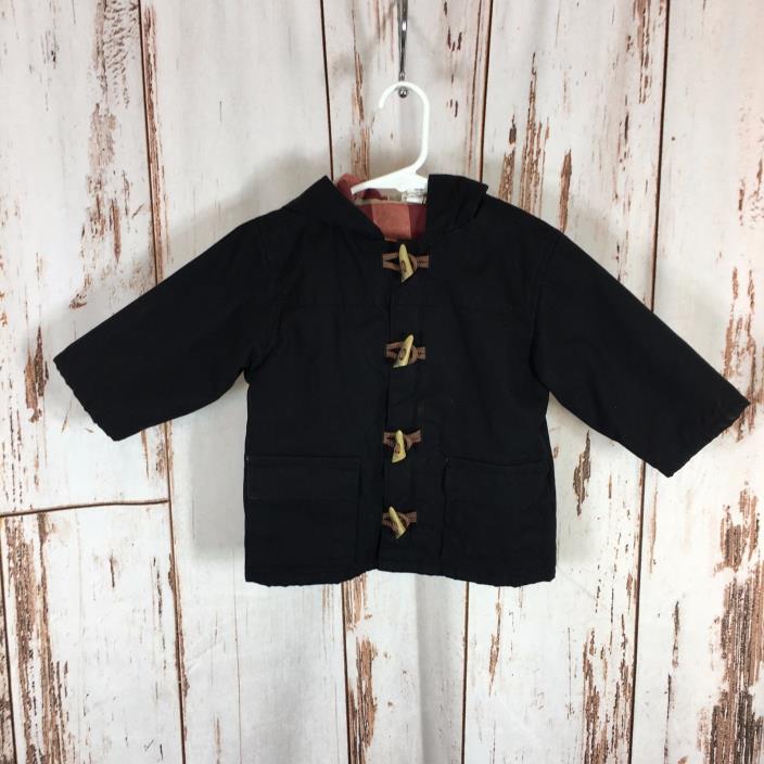 Baby Gap Boys XL 18-24 Months Black Hooded Lined Jacket Toggle and Loop Cotton