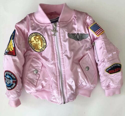 Up And Away Kids Jacket USAF MA 1 Flight Toddler Girls Pink Zip Size 3T