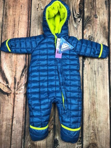 Snozu Boys Snowsuit Winter Coat Hooded Plush Blue Lime Green 3/6 mo 9/12 mo