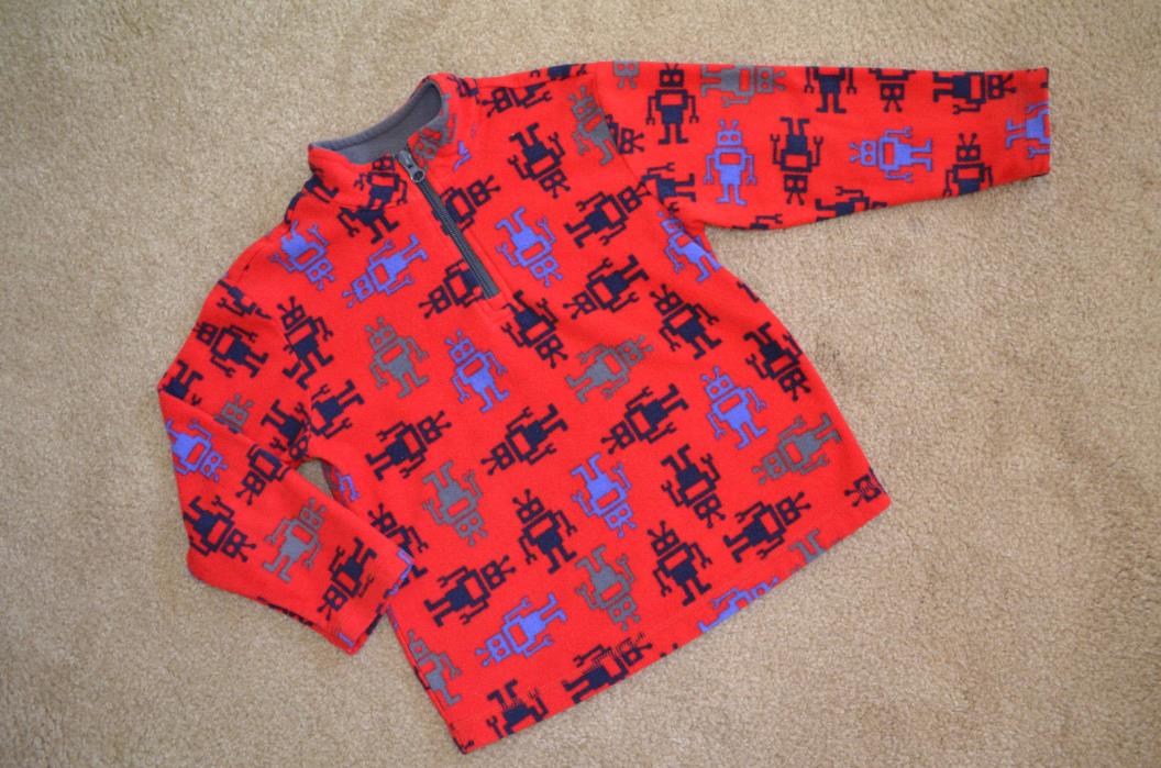 HANNA ANDERSSON 110 5 Fleece Sweatshirt Shirt Jacket RED ROBOTS  3/4 Zip