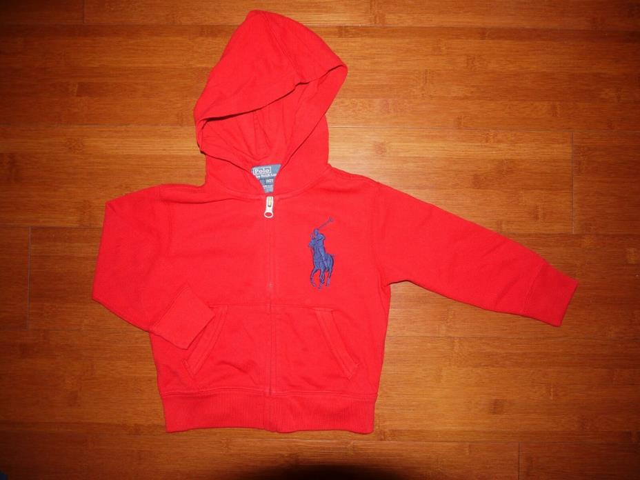 NWT Ralph Lauren Boys Red Big Pony Hoodie Zip Sweatshirt Jacket Sz. 2T