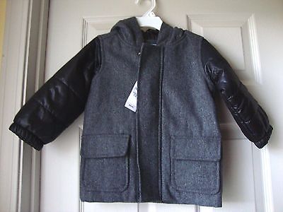 New Gap Kids Wool Colorblock Hooded Jacket Coat Gray Size 18-24M