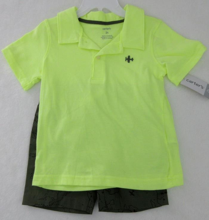 CARTERS - Infant Boys Airplane Polo Shirt and Shorts 2 pc Set size 24 Mos