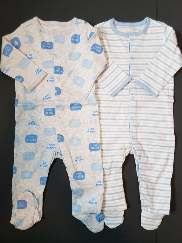 Childrens Place Lot of 2 Baby Boy Pajamas Sz 3 - 6 Mo Snap Up Footie Blue NWT