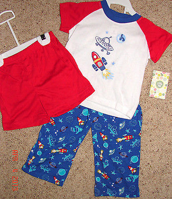 Little Me 3-piece PJ Pajama Set Space Rockets Shirt/Pants/Shorts Baby Boys NWT
