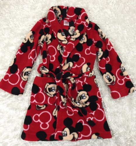 Disney Mickey Mouse Size 4T Boys/Girl Bathrobe self tie patch pockets plush