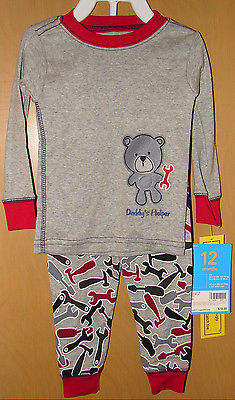 Carters 2-piece PAJAMA Sleepwear (Boys 12M) Daddy's Helper PJ Set Red/Gray NWT