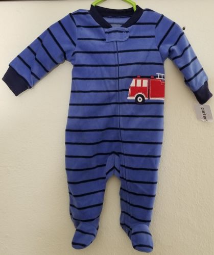 3 Months Carters Pajamas Firetruck PJs/Sleep & Play Zip Baby Boy NWT Blue Stripe