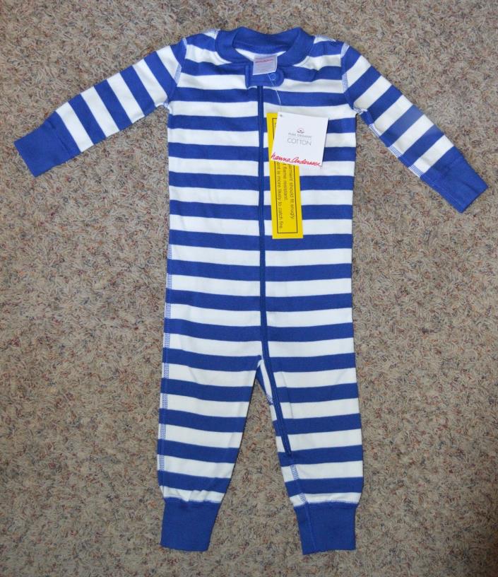NWT Hanna Andersson Baby Sleeper PJs Pajamas Blue White Stripe Size 75  12-18 Mo