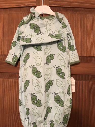 Gymboree Baby Boys Gown And Cap New Blue Sweet Pea Pod 3-6 Months