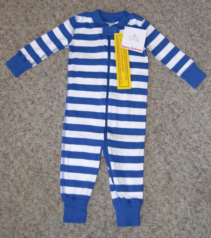 NWT Hanna Andersson Baby Sleeper PJs Pajamas Blue White Stripe Size 60  3-6 Mos