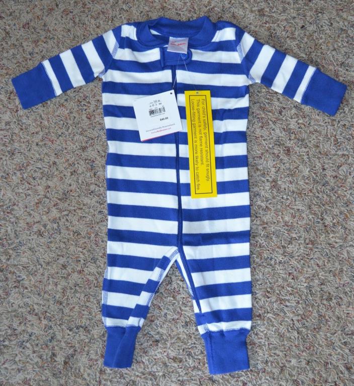NWT Hanna Andersson Baby Sleeper PJs Pajamas Blue White Stripe Size 50 0-3 Mos