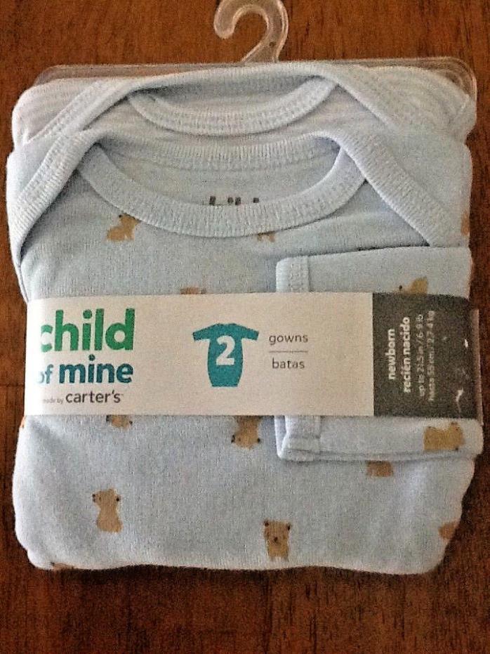 CHILD OF MINE NEWBORN BOYS 2 PACK BLUE LONG SLEEVE GOWNS - NEW