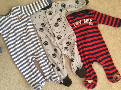 Lot of 3 Infant Baby Boys 9 Months PJ's Sleepers Sleep & Play Footies Fleece