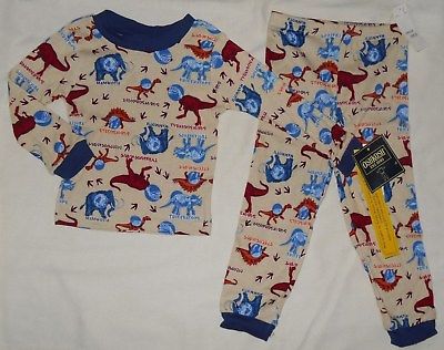 Vintage Toddler Boys Oshkosh Cute 2 Pc Set Dinosaur Warm Pajamas Sleepwear Sz 2T