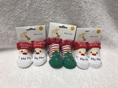 Tender Toes Unisex Santa Claus Christmas Tree Baby Socks Lot Of 3