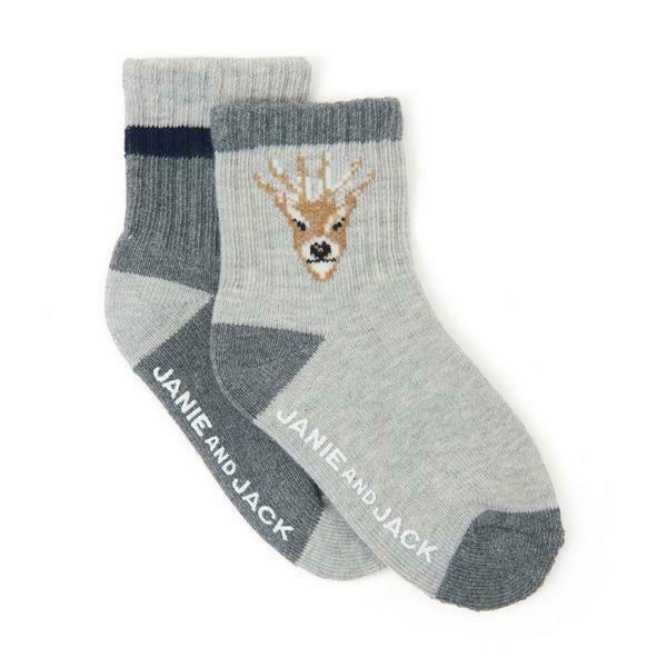 NEW!  Janie and Jack NAVY STRIPED DEER SOCKS Set of 2 - Size 2T-3
