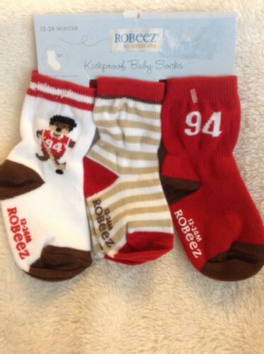 robeez boys socks kickproof color:RED hockey bear size 0-6, 12-24mo