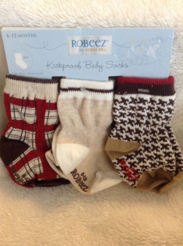 robeez boys socks kickproof color:RED holiday/fall prints size 0-6, 6-12mo