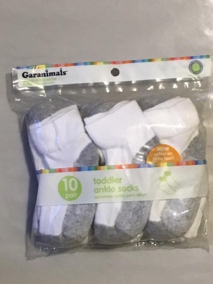 10 Pair Toddler Ankle Socks white w/ gray sole 6-18 Months Garanimals New in Bag