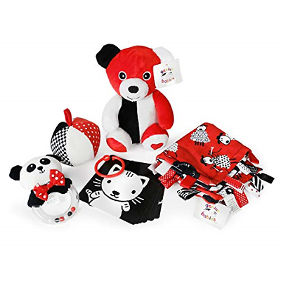 Smarty Baby Bundle - 5 Black, White and Red Infant Toys, Newborn Baby Gifts