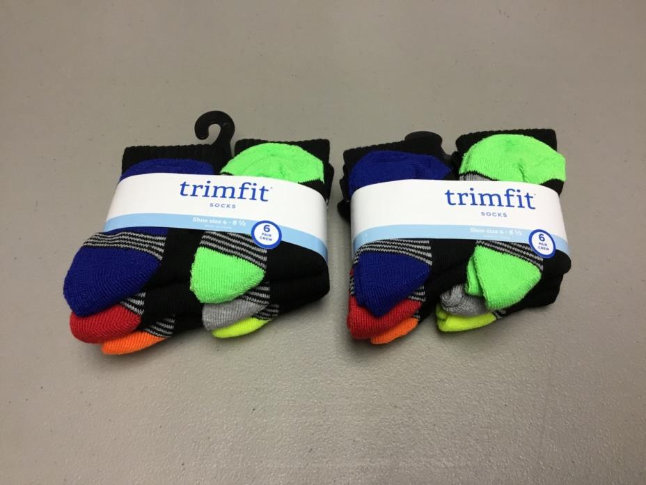 NWT Toddler's Boy's Trimfit Crew Socks Shoe Size 4-8.5 Black Multi 12 Pair #592P
