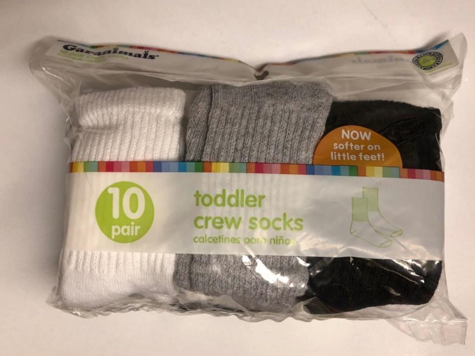 10 Pair Toddler Crew Socks 6-18 months White Gray Black Garanimals New in Bag