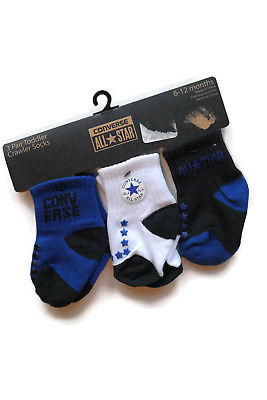 Converse Boys Socks Blue & White 3 Pair Pack Crawler Toddler 6-12M [a0205]
