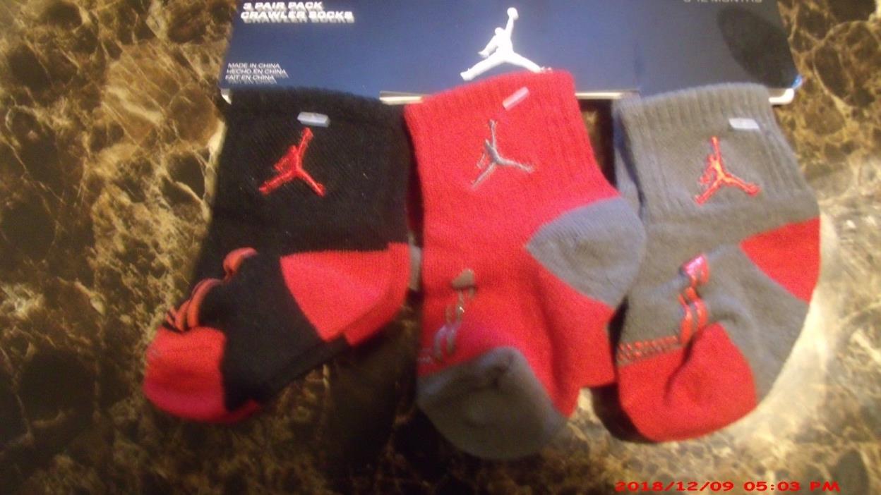 NIKE Air Jordan 3 PAIR Infant/Toddler Grippy Socks Red/Black/White 06/12  months