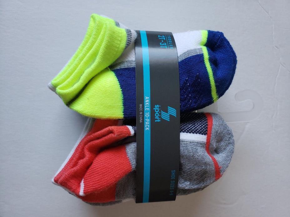 The Childrens Place Toddler Boy Sport Socks 2T 3T Show Size 8-9 Ankle 10 pr NEW
