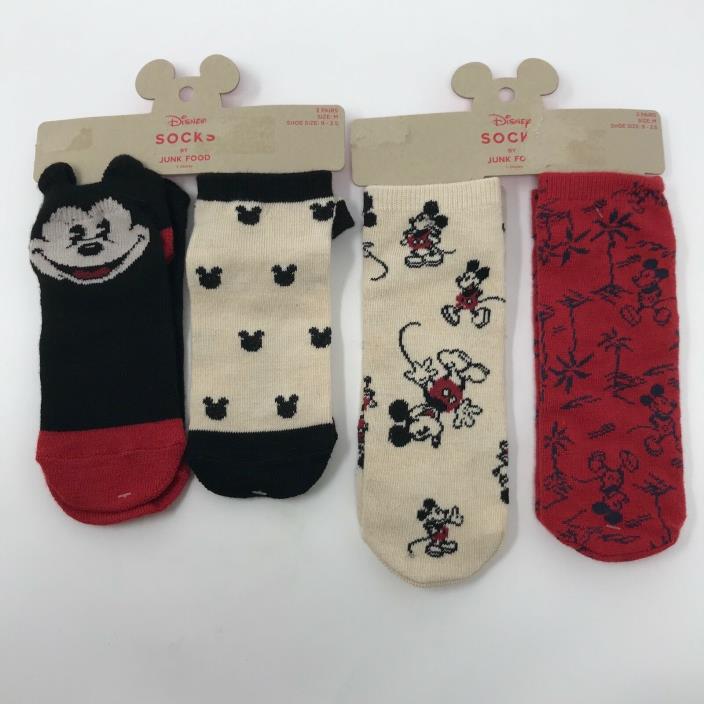 Disney by Junk Food Kids Size Medium 4 Pair Mickey Mouse Socks 9 - 2.5 Black Red
