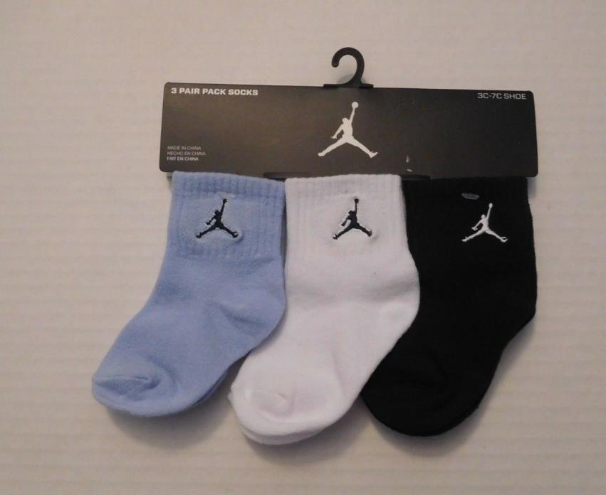 NEW Boys 3 Pairs Nike Jordan Socks Blue white Navy 3-4.5 Shoe Size 3C-7C