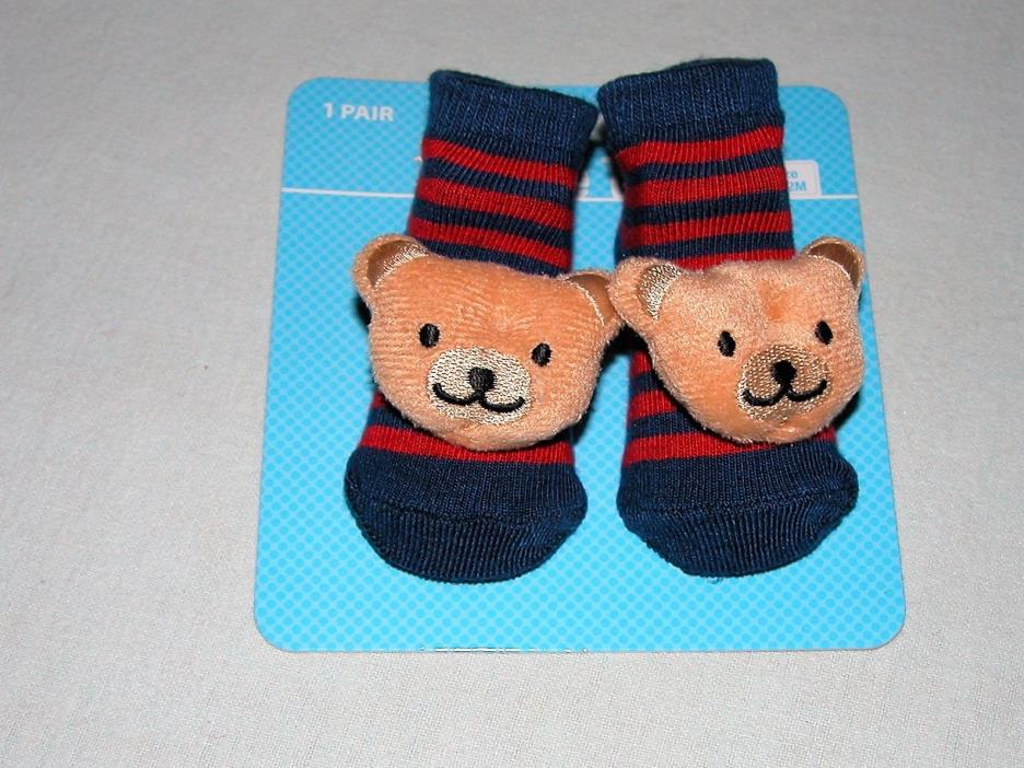 Wee Tots Baby Teddy Bear Red/Blue Stripe Boys'  Socks New/0-12 Months