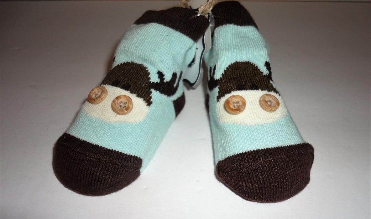 NEW MUDPIE BABY Boy Girl Socks Moose Deer Animal Blue Brown size 0-12 Months