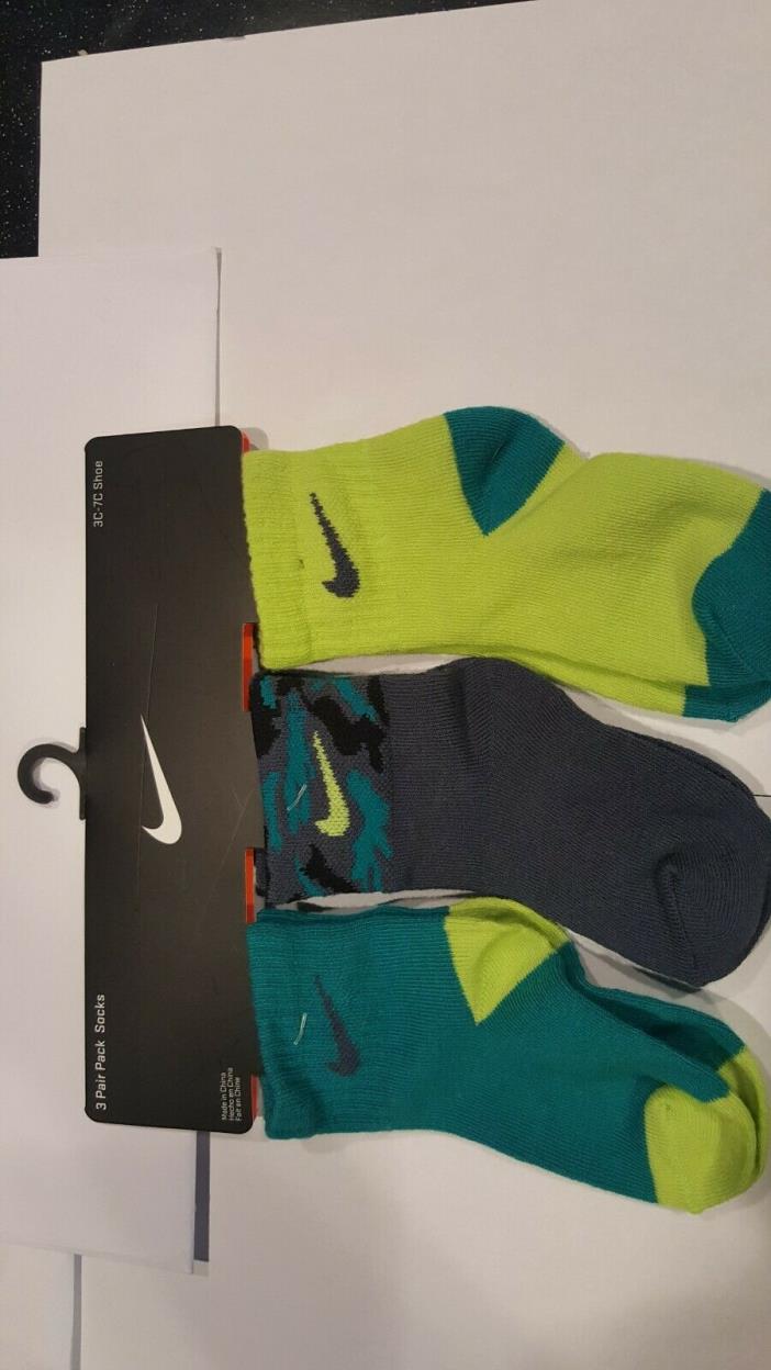 Toddler Boys Nike Socks Shoe Size 3-4.5 Green / Lime /Grey 3 pairs.NWT