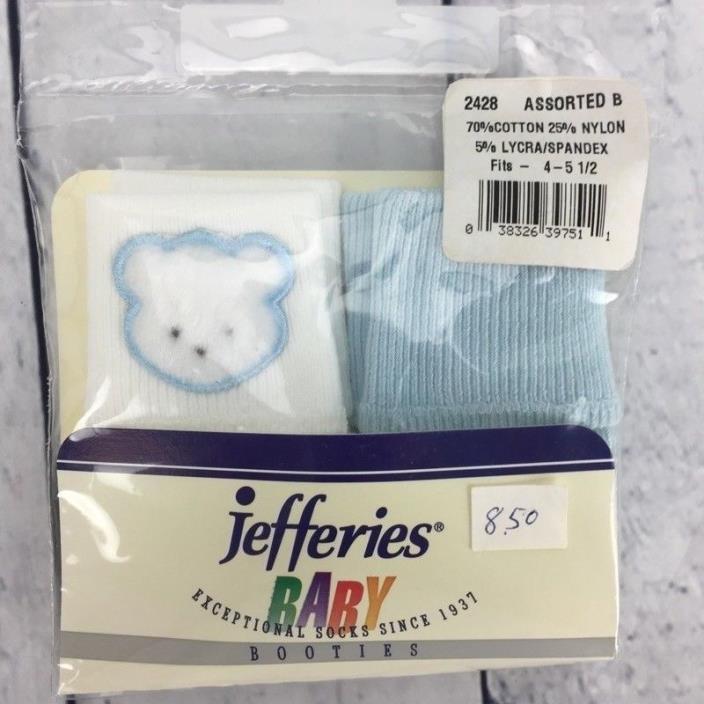 Jefferies Booties Socks Boys Blue White Teddy Bear Baby 9 18 Months 2 Pairs