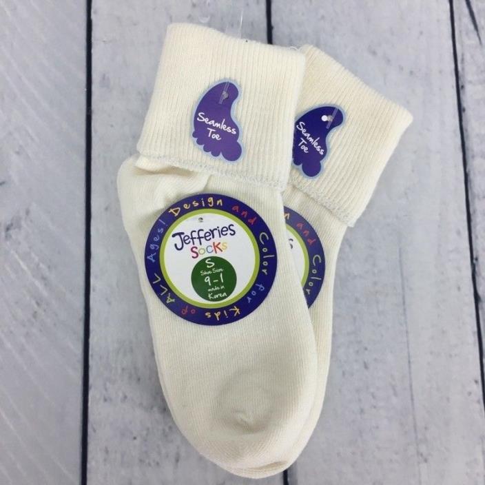 Jefferies Socks Kids Seamless Ankle Fold Over Pearl Ivory Toddler Shoe Size 9 12