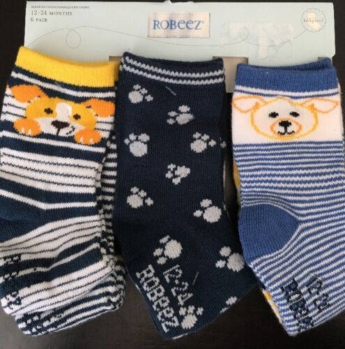 ROBEEZ BOYS SOCKS size 6-12 Mo, Puppy Dog Paw Prints, KICK-PROOF socks
