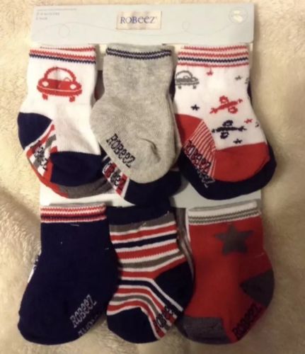 robeez boys socks kickproof, sizes 0-6 mo Infant Socks, Baby Socks, 6 Pair, New