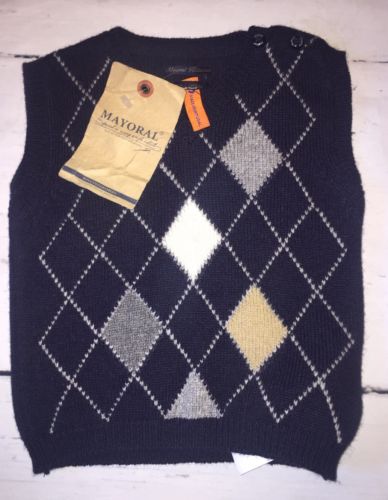 Mayoral Baby Boy's Navy Argyle Wool Holiday Vest Boutique Sweater New 12 Month