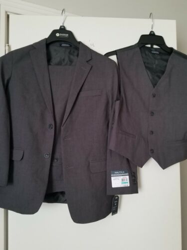 NWT NAUTICA Boys 3-Piece suit Charcoal Grey $150.00 retail size 16