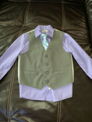 Easter!! Toddler Boys Perry Ellis $50 4pc Khaki Striped Vest Suit Size 4T