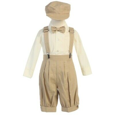 Lito Baby Boys Khaki Suspenders Short Pants Hat Easter Outfit Set 6-12M