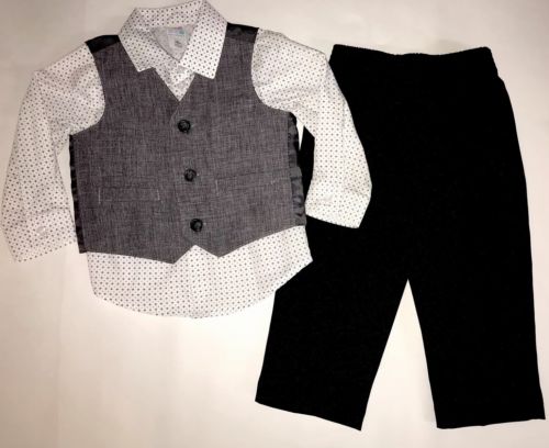 Healthtex 3 Piece Suit Baby Boys Size 18 Months Black Charcoal Gray Vest Pants