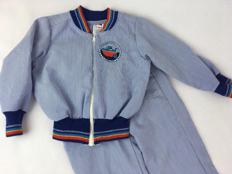 Vintage Carters Toddler Boys Seersucker Bomber Jacket Suit Size 4T