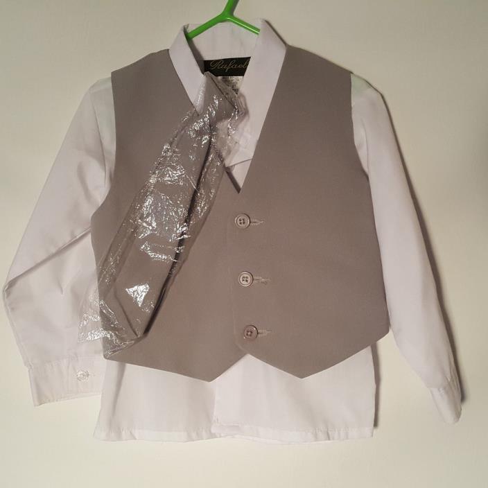 Rafael Boy 2T Gray Vest Tie and White Dress Shirt Child Holiday Wedding Party