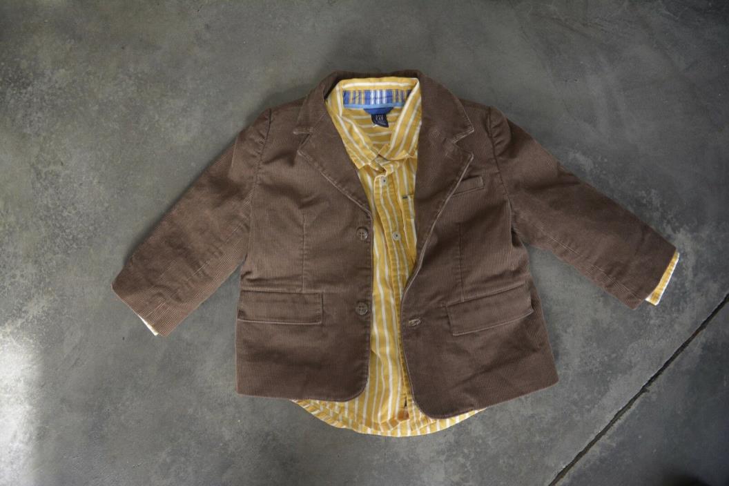 Janie & Jack brown corduroy blazer jacket and baby gap yellow white dress shirt
