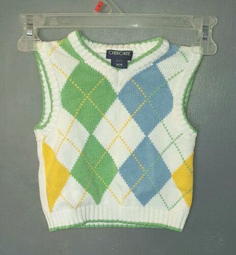 Cherokee Sweater Vest Toddlers Top Argyle Print Boys Size 18 months