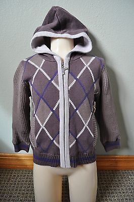 RABBIT MOON Brown Taupe Argyle Boutique Hooded Zip Up Sweater sz 3y NWT