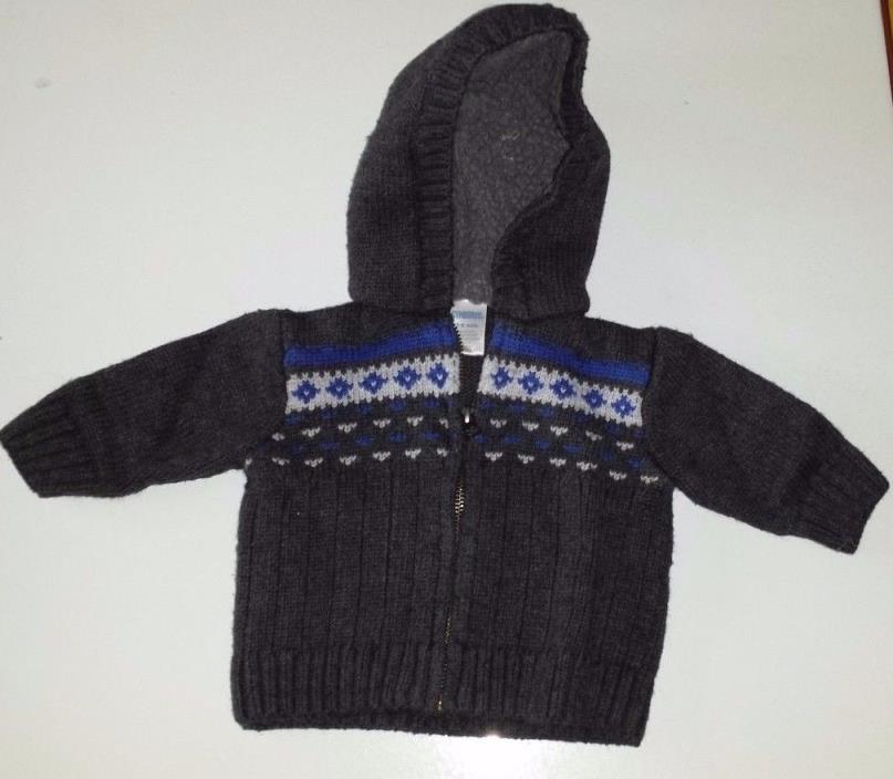 Baby Boys Gymboree Gray Blue Hooded Zip Up Cotton Wool Nylon Sweater Size 3-6M
